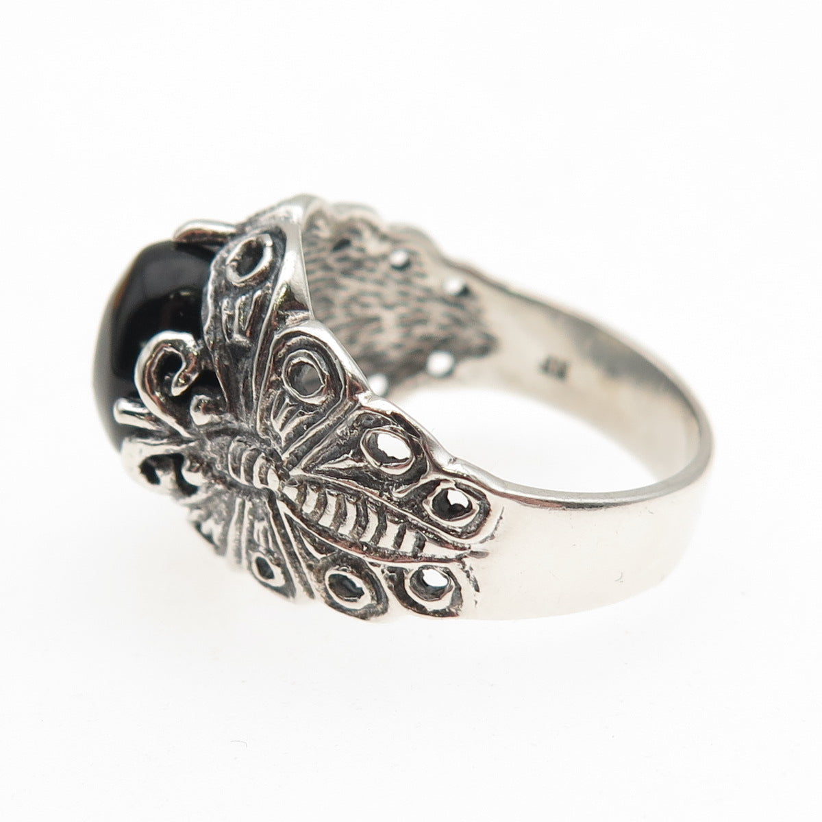 Chapal Zenray Sterling Silver Vintage Real Black Onyx Butterfly Ring Size 7.25