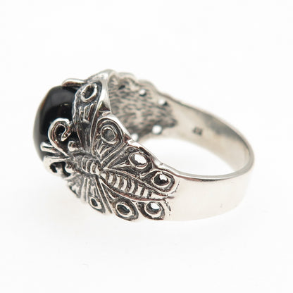 Chapal Zenray Sterling Silver Vintage Real Black Onyx Butterfly Ring Size 7.25