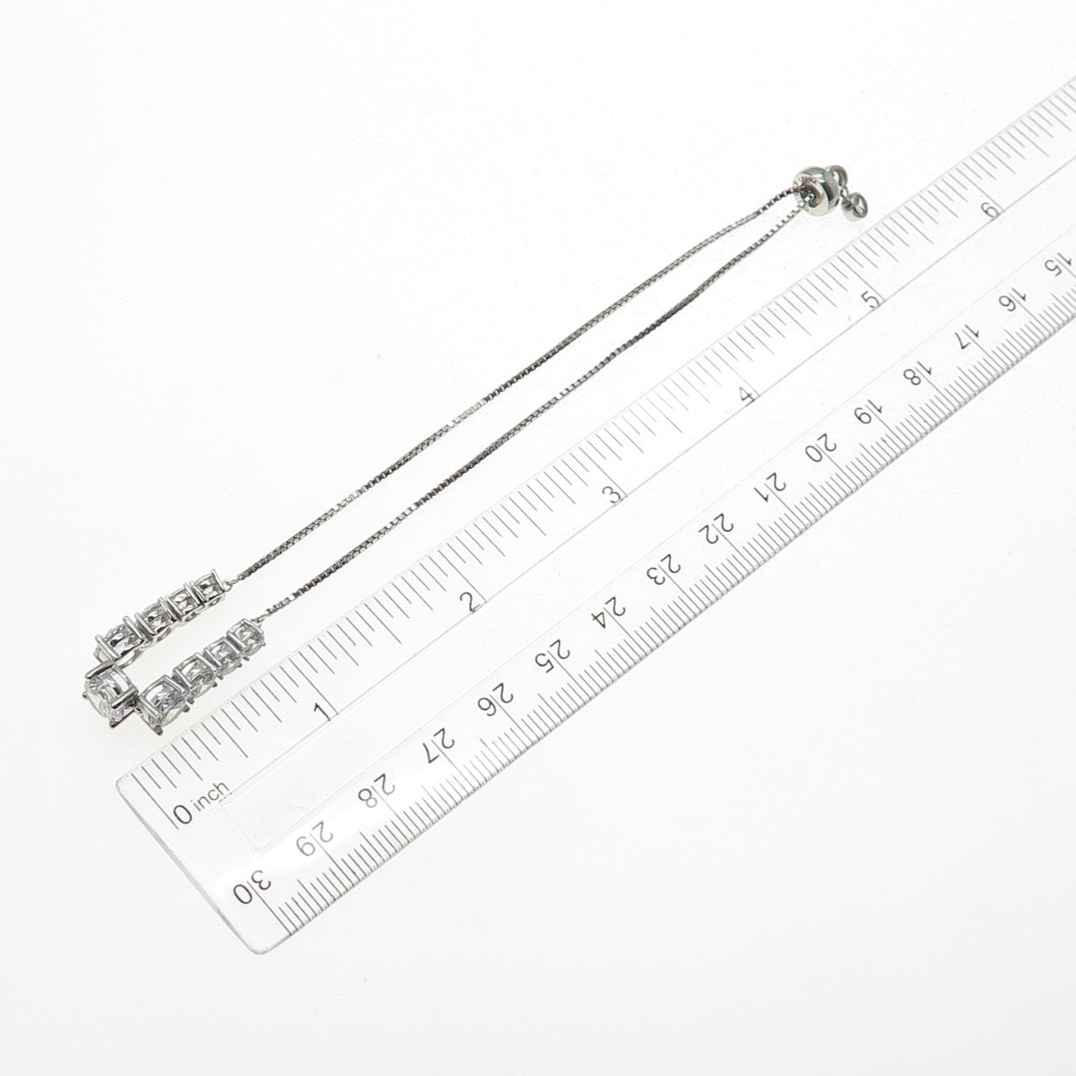 925 Sterling Silver Graduated Round-Cut C Z Adjustable Slide Bolo Bracelet 6-10"