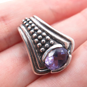 CHAPAL ZENRAY 925 Sterling Silver Vintage Real Amethyst Modernist Mini Pendant