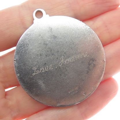 THEDA 925 Sterling Silver Vintage Engraved Jesus Religious Medal Pendant