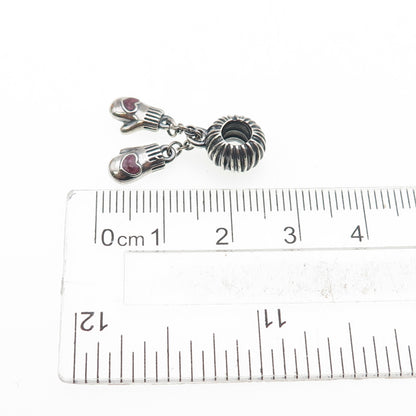 PANDORA 925 Sterling Silver Enamel Winter Mittens Dangle Slide Charm