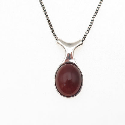 Joseph Schmid Sterling Silver Vintage Real Carnelian Box Chain Necklace 14-16"
