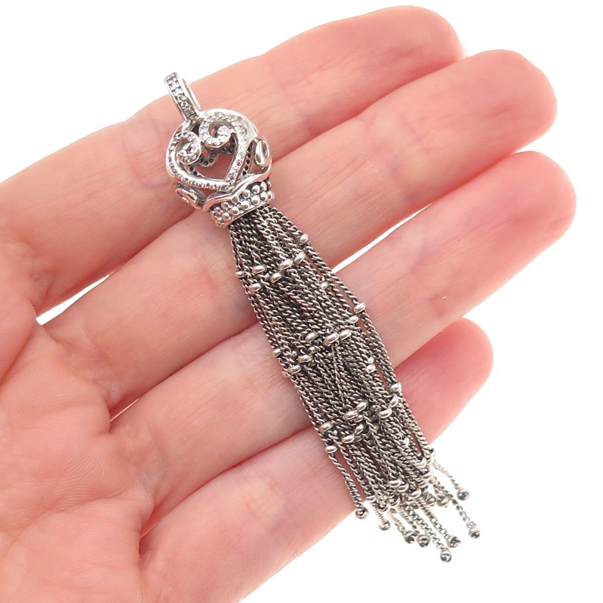 Pandora 925 Sterling Silver C Z Oriental Large Tassel Pave Dangle Charm