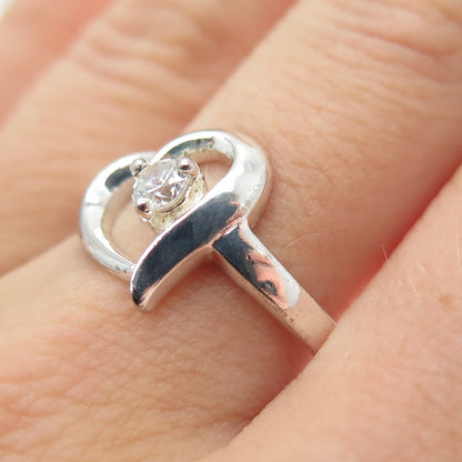 925 Sterling Silver Vintage Round-Cut C Z Heart Ring Size 8