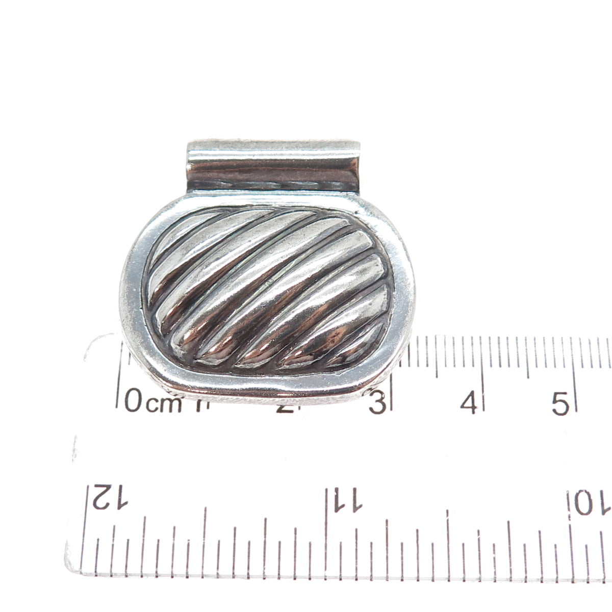 925 Sterling Silver Vintage Modernist Ribbed Oxidized Slide Charm Pendant