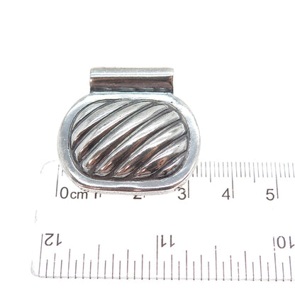 925 Sterling Silver Vintage Modernist Ribbed Oxidized Slide Charm Pendant