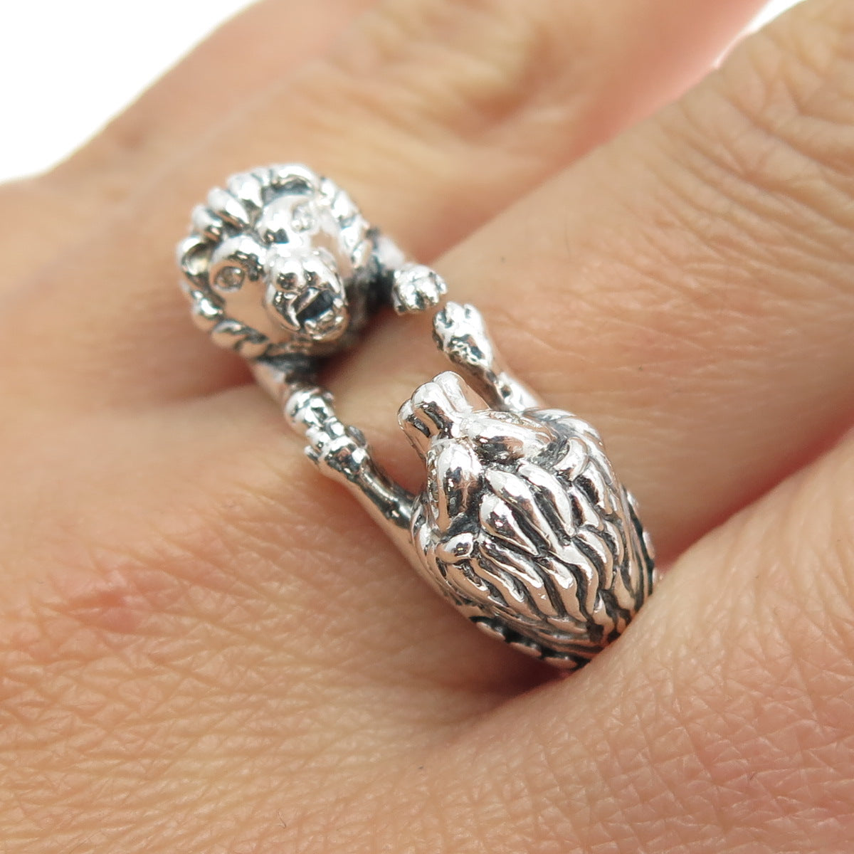 ELIZABETH & JAMES 925 Sterling Silver Real Round-Cut Diamond Lion Ring Size 8.25