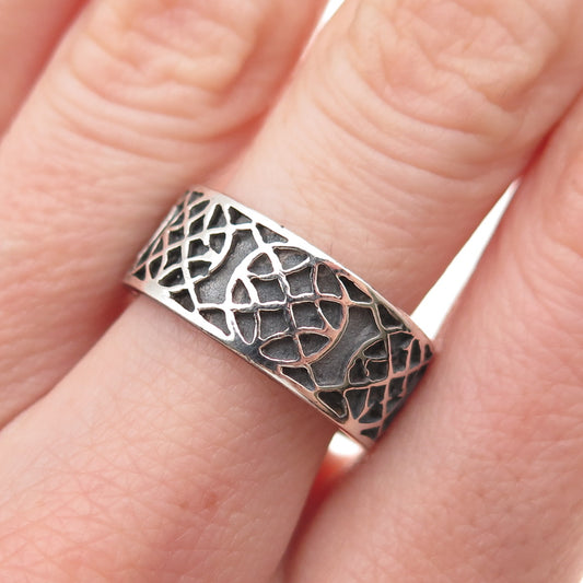 925 Sterling Silver Vintage Celtic Ornate Oxidized Band Ring Size 7.5