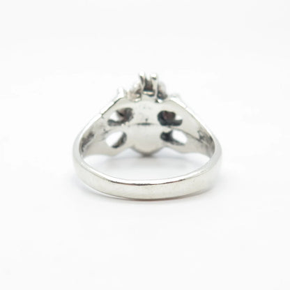 925 Sterling Silver Vintage Real Fiber Optic Cat's Eye Gem Ring Size 7.5