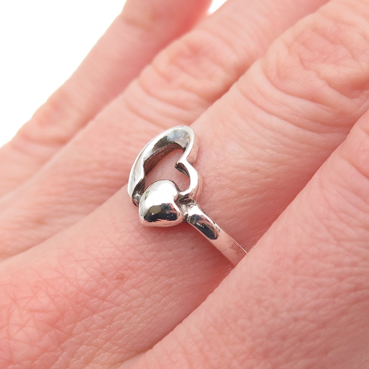 Ken Crafts 925 Sterling Silver Vintage Mom & Child Heart Ring Size 6.75