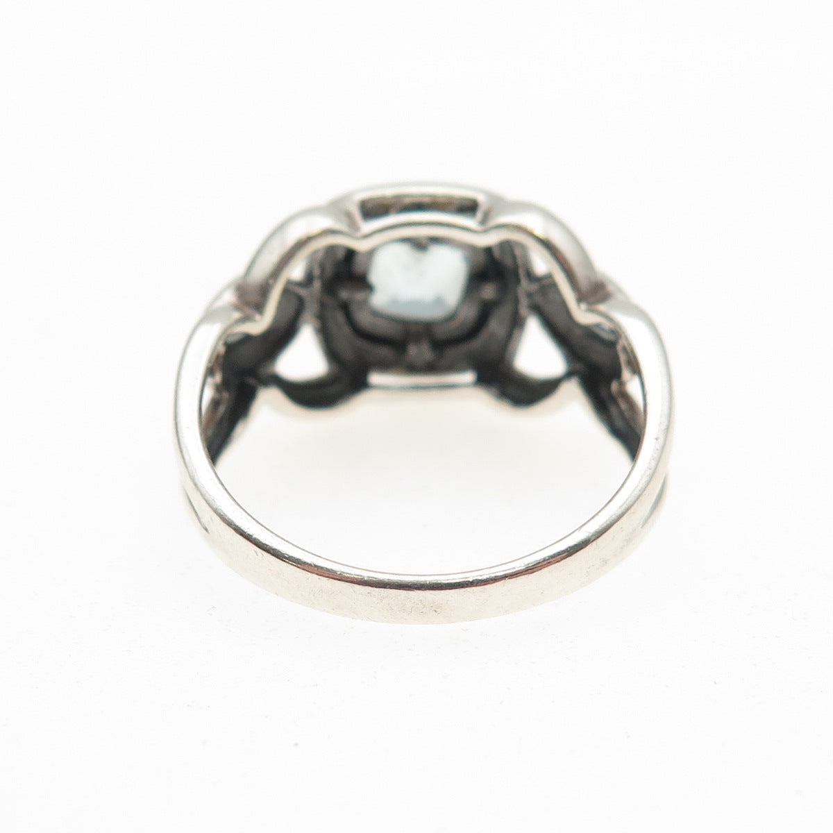 ROSS SIMONS 925 Sterling Silver Vintage Real Blue Topaz Oxidized Ring Size 8