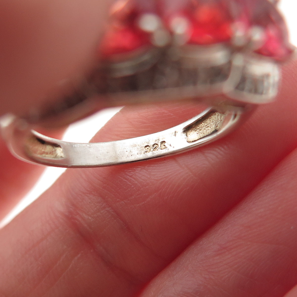 925 Sterling Silver Real Fire Topaz & C Z Ring Size 7