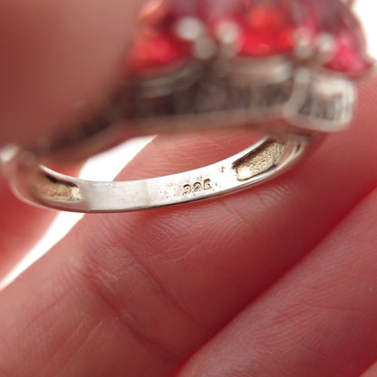 925 Sterling Silver Real Fire Topaz & C Z Ring Size 7