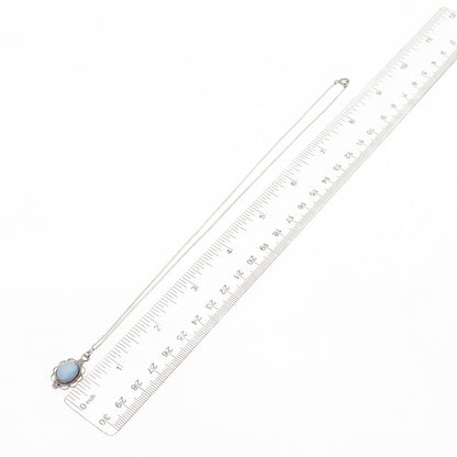 Tru-Kay 925 Sterling Silver Vintage Real Opalite Curb Chain Necklace 16"