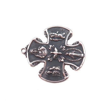 Creed 925 Sterling Silver Antique Art Deco 4-Way Cross Oxidized Pendant