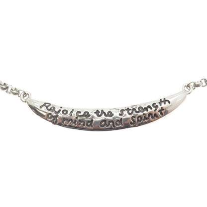 925 Sterling Silver Vintage "Rejoice The Strength of Mind & Spirit" Necklace 18"