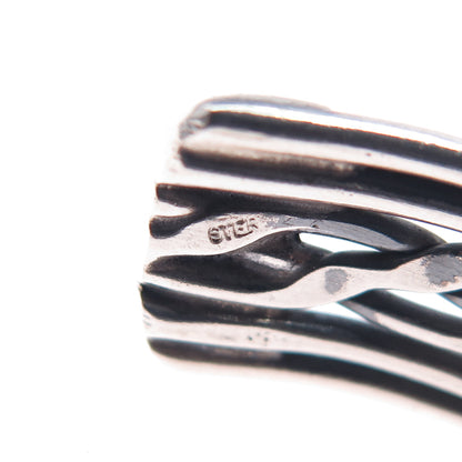 925 Sterling Silver Vintage Oxidized Braided Adjustable Cuff Bracelet 6.5"