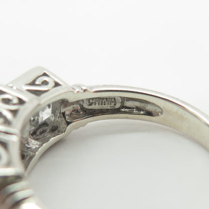 925 Sterling Silver Princess-Cut Shaped C Z Ring Size 8