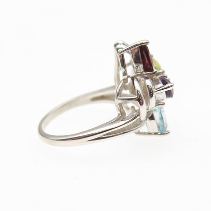 925 Sterling Vintage Real Topaz Citrine Amethyst Garnet & Peridot Ring Size 5