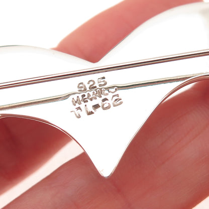 925 Sterling Silver Vintage Mexico Modernist Heart Large Pin Brooch