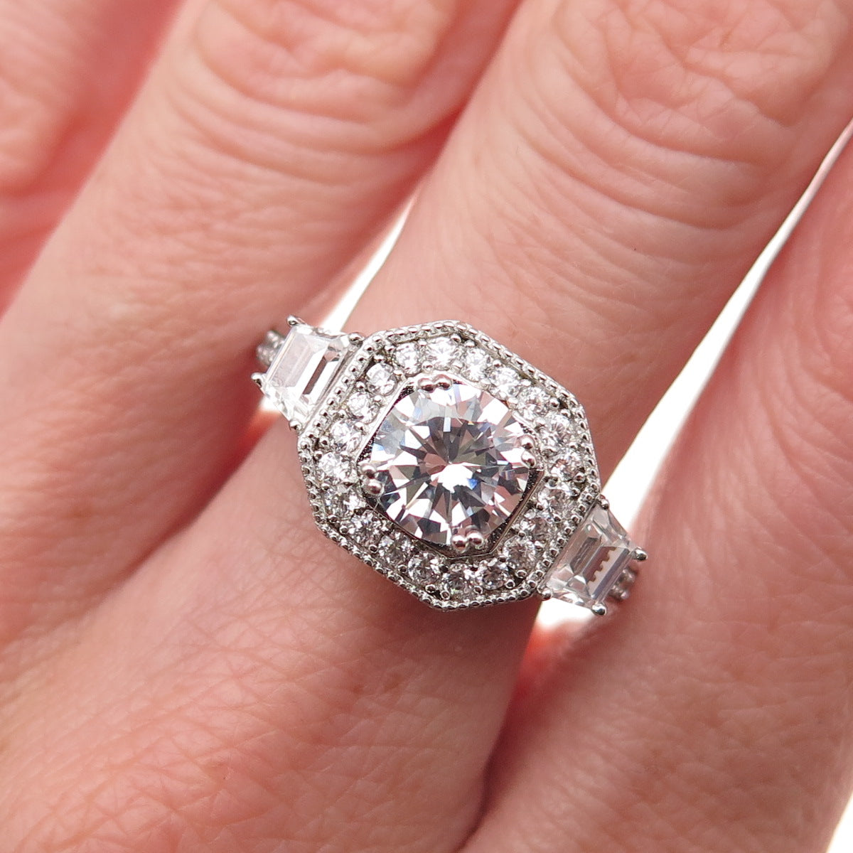925 Sterling Silver Multi-Cut C Z Engagement Ring Size 8.25