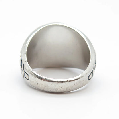 925 Sterling Silver Vintage REED Blue Glass School Ring Size 7.25