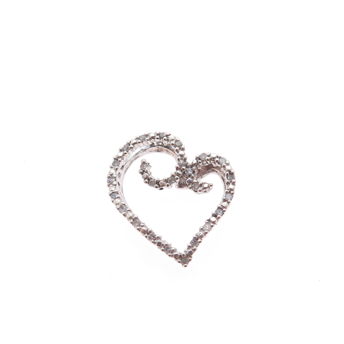 HN HENG NGAI 925 Sterling Silver Real Round-Cut Diamond Heart Mini Slide Pendant