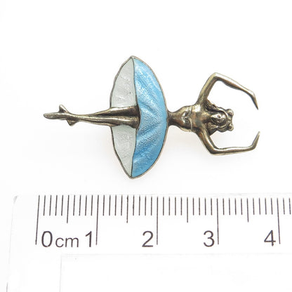 ARTEL 925 Sterling Silver Antique Enamel Ballet Dancer Pin Brooch
