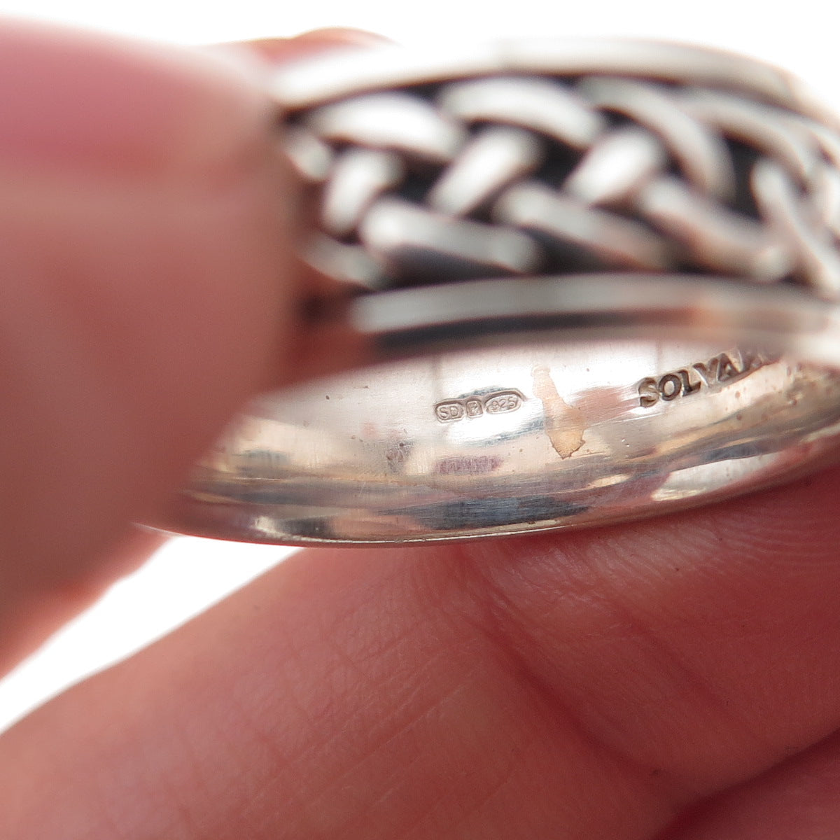Solvar 925 Sterling Silver Vintage Irish Claddagh Oxidized Band Ring Size 9.25