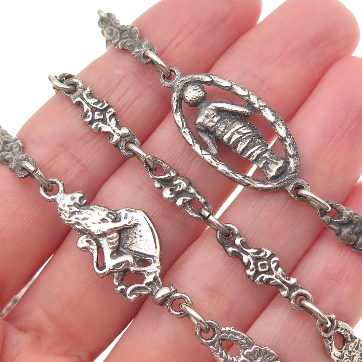 800 Silver Antique Art Deco European Floral Chain Necklace 36" (repair needed)