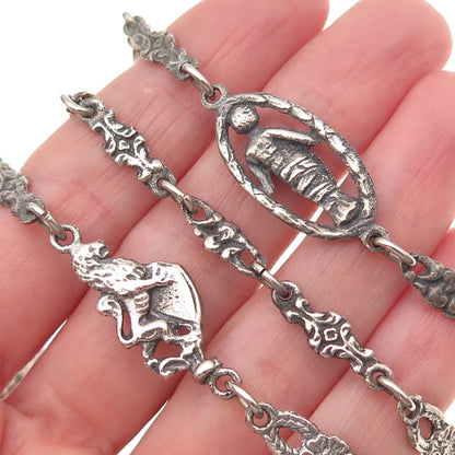 800 Silver Antique Art Deco European Floral Chain Necklace 36" (repair needed)