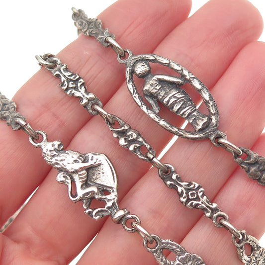 800 Silver Antique Art Deco European Floral Chain Necklace 36" (repair needed)