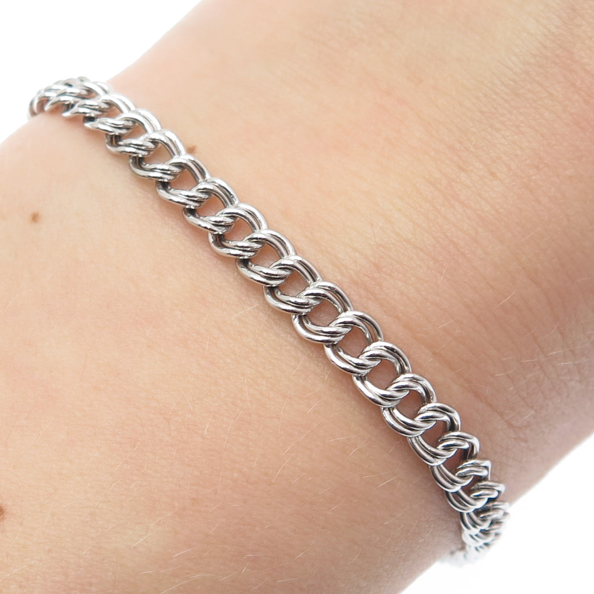 925 Sterling Silver Vintage Double Curb Link Bracelet 7.25"