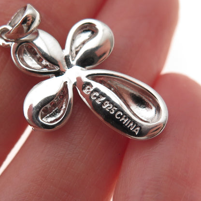 Ross Simons 925 Sterling Silver Round-Cut C Z Floral Cross Charm Pendant