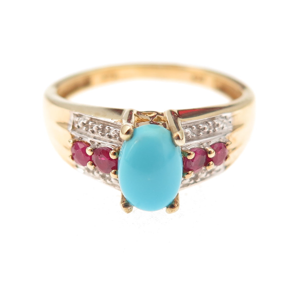 Chuck Clemency Sterling Silver Gold Plated Real Turquoise & Ruby Ring Size 8.25