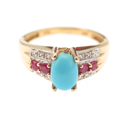 Chuck Clemency Sterling Silver Gold Plated Real Turquoise & Ruby Ring Size 8.25