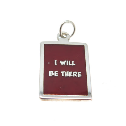 925 Sterling Silver Red Enamel "I Will Be There" Minimalist Charm Pendant