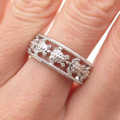 D'Joy 925 Sterling Silver Real Round-Cut Diamond Turtle Band Ring Size 7.25