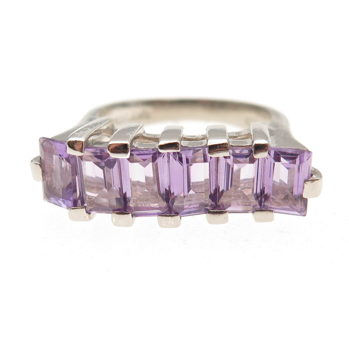 Ken Crafts 925 Sterling Silver Vintage Real Emerald-Cut Amethyst Ring Size 7