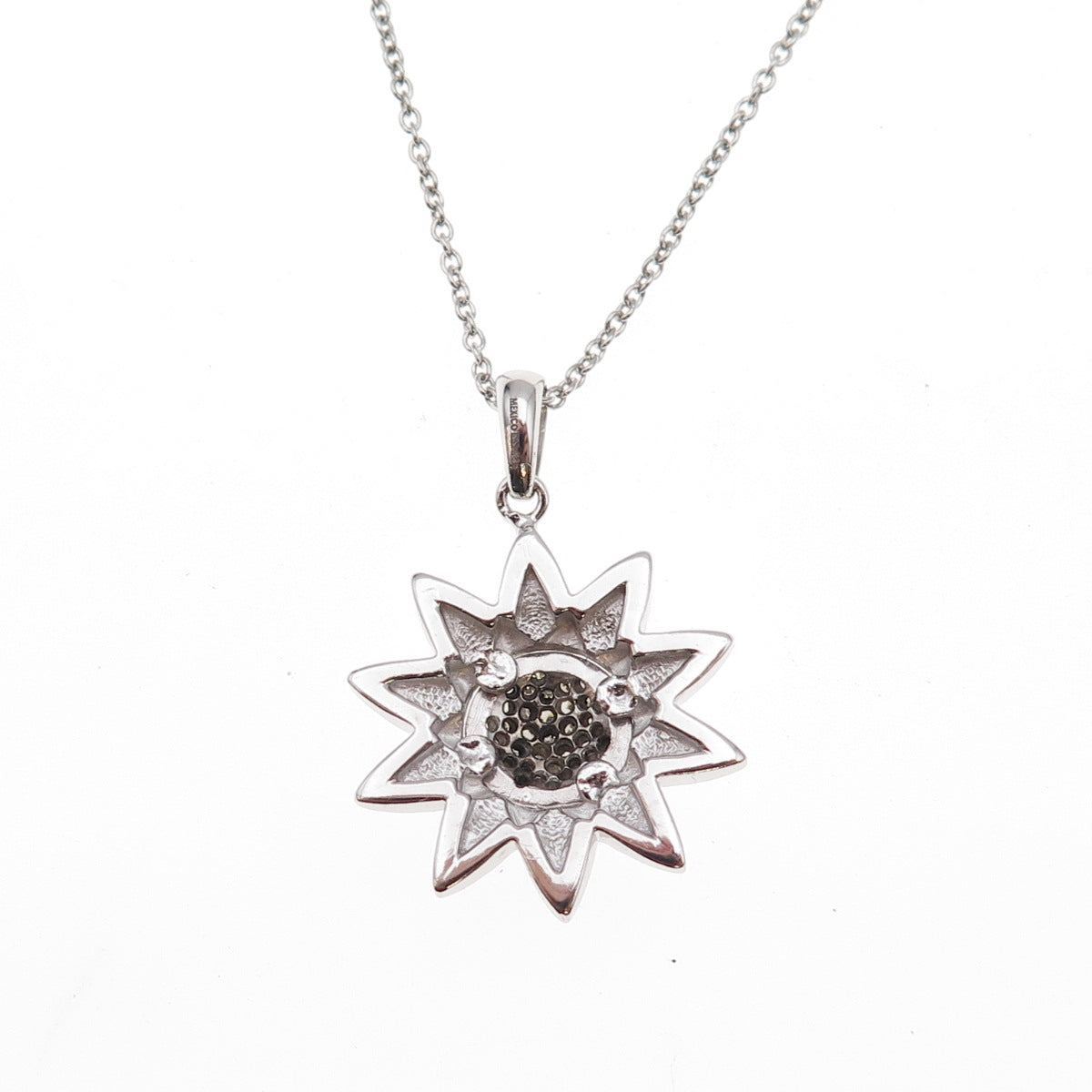 925 Sterling Silver Mexico Real Diamond Sun Cable Chain Necklace 18"