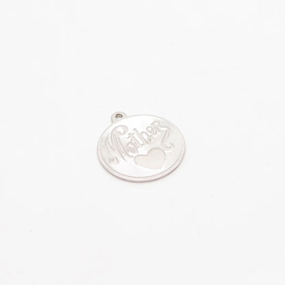 925 Sterling Silver Vintage "Mother" Heart Round Pendant