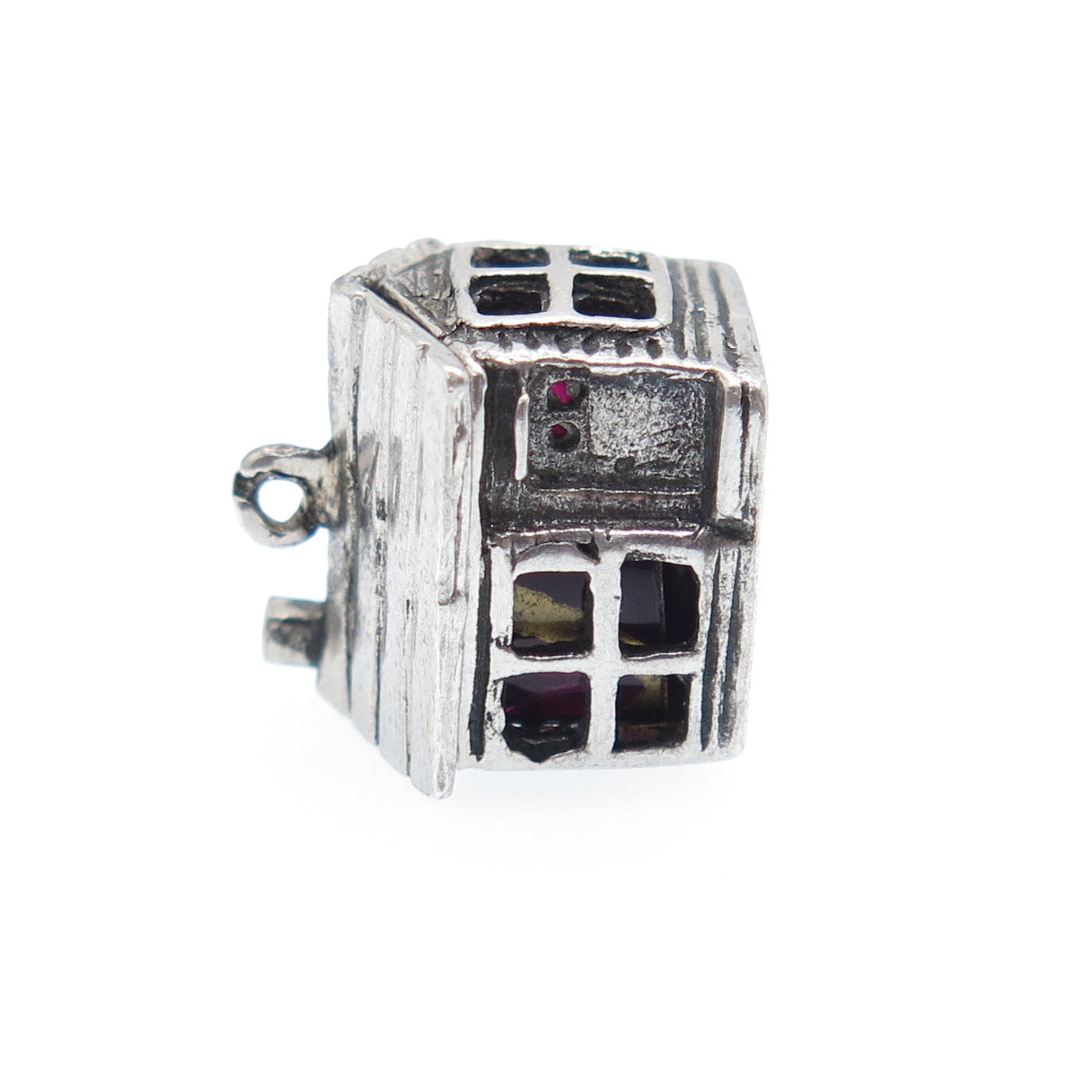 925 Sterling Silver Vintage Old House Oxidized Minimalist 3D Charm Pendant