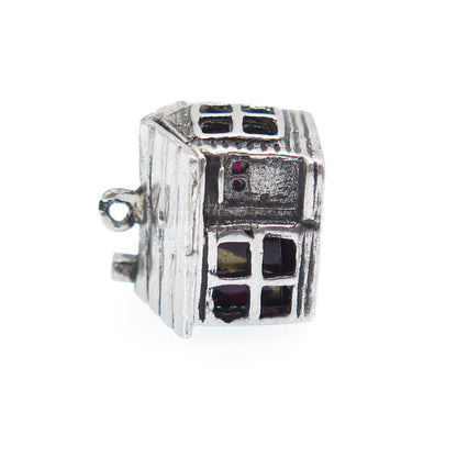 925 Sterling Silver Vintage Old House Oxidized Minimalist 3D Charm Pendant