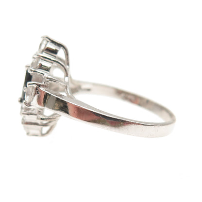925 Sterling Silver Real Sapphire & C Z Bohemian Ring Size 6.75
