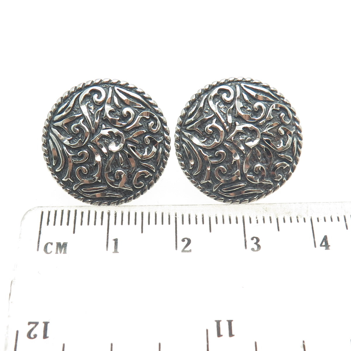 CAROLYN POLLACK 925 Sterling Silver Vintage Ornate Round Earrings