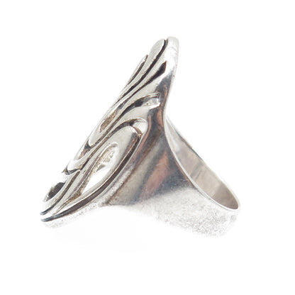 925 Sterling Silver Vintage Modernist Teardrop Oxidized Ring Size 7