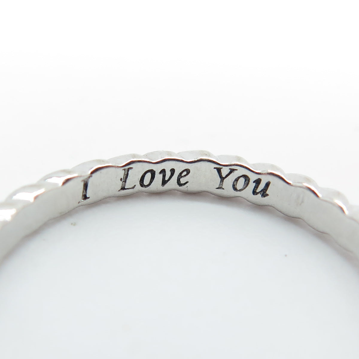 925 Sterling Silver Real Round-Cut Diamond "I Love You" Stackable Ring Size 6.75