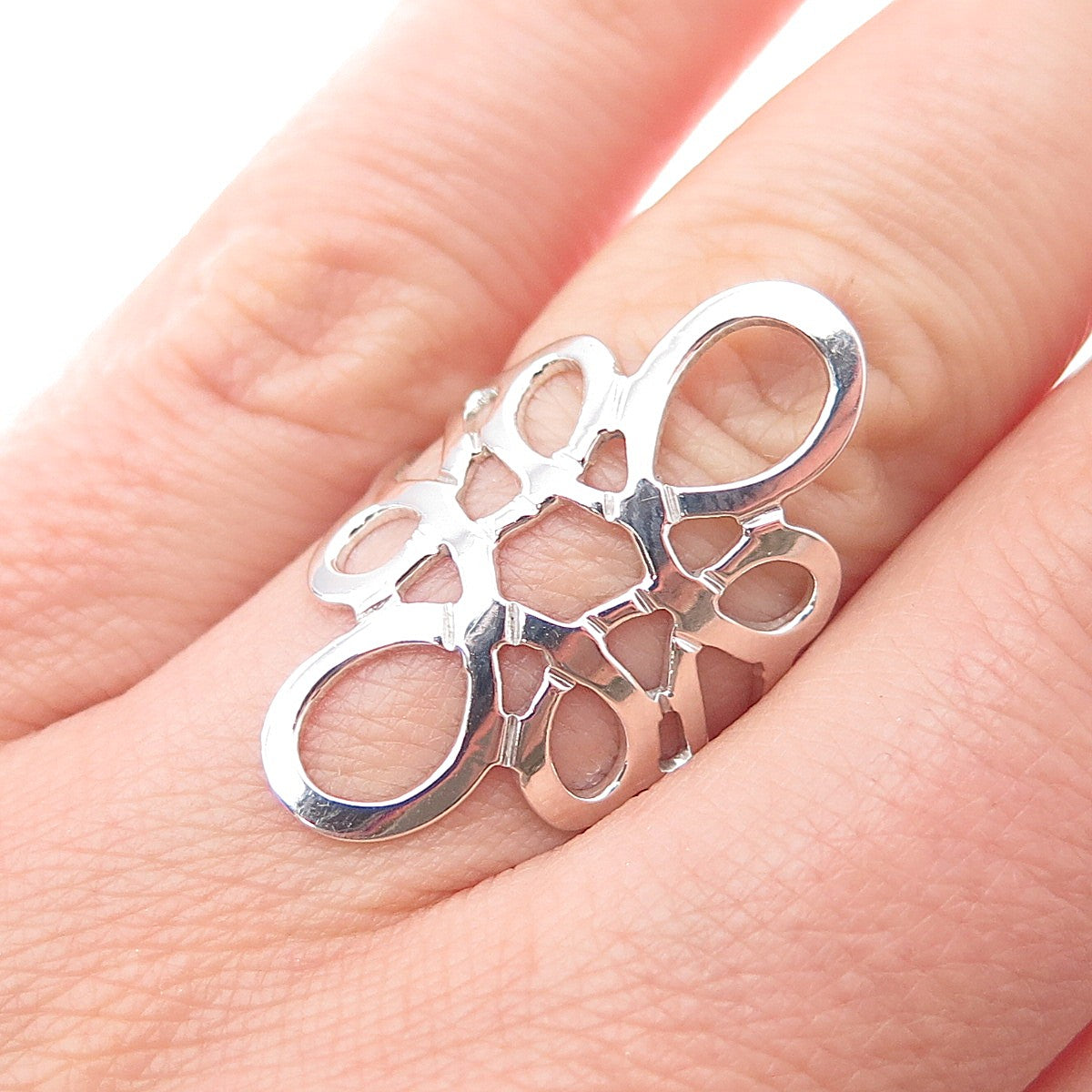 925 Sterling Silver Vintage Mexico Modernist Flower Ring Size 7.25