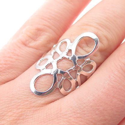 925 Sterling Silver Vintage Mexico Modernist Flower Ring Size 7.25